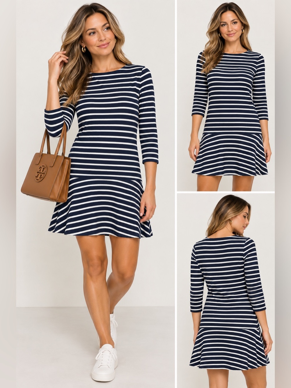 Tory Burch navy and white striped casual dress. Size XL
